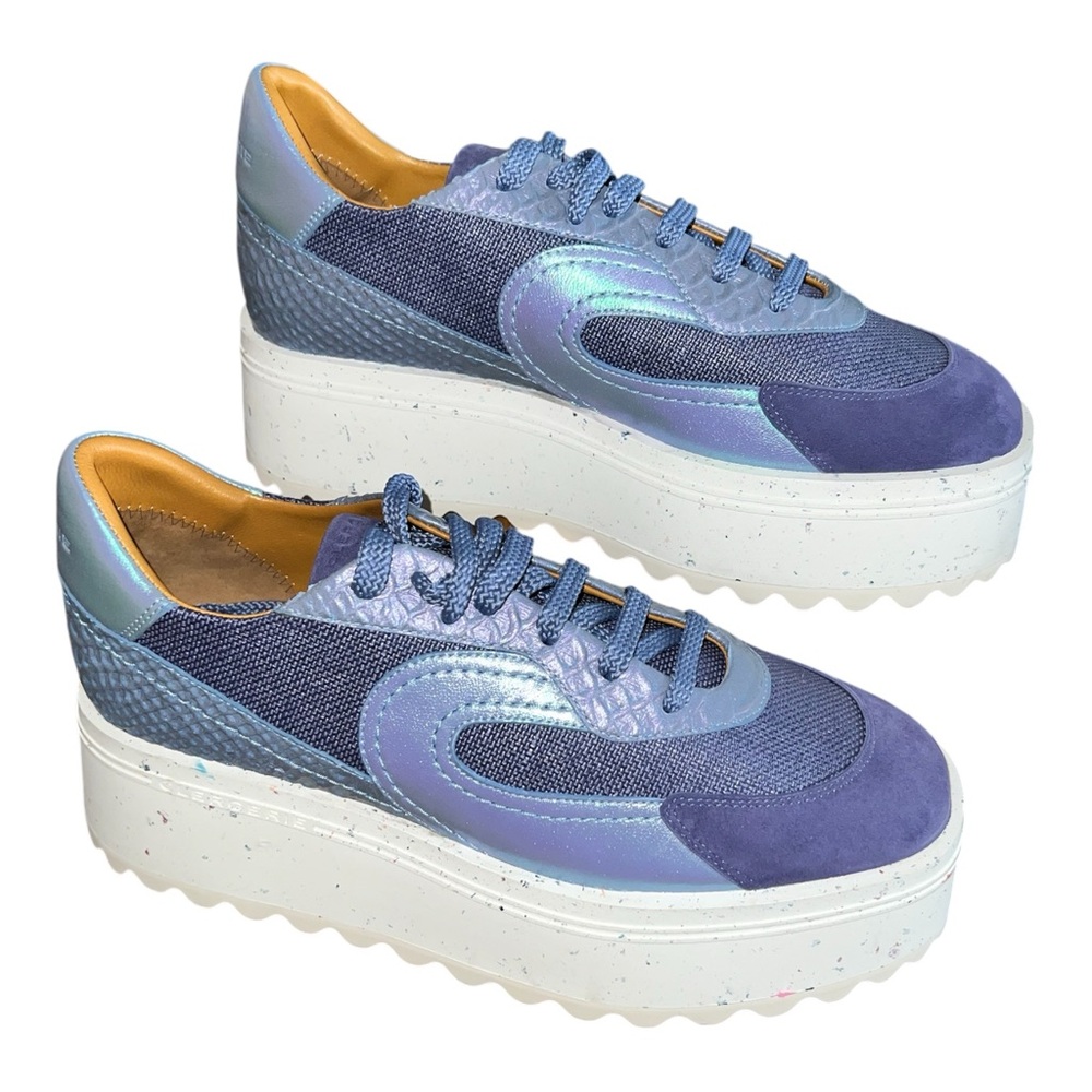 Clergerie Awake Platform Sneakers Azure Iridescent Lambskin EU 38/US 7.5 New - Picture 13 of 14